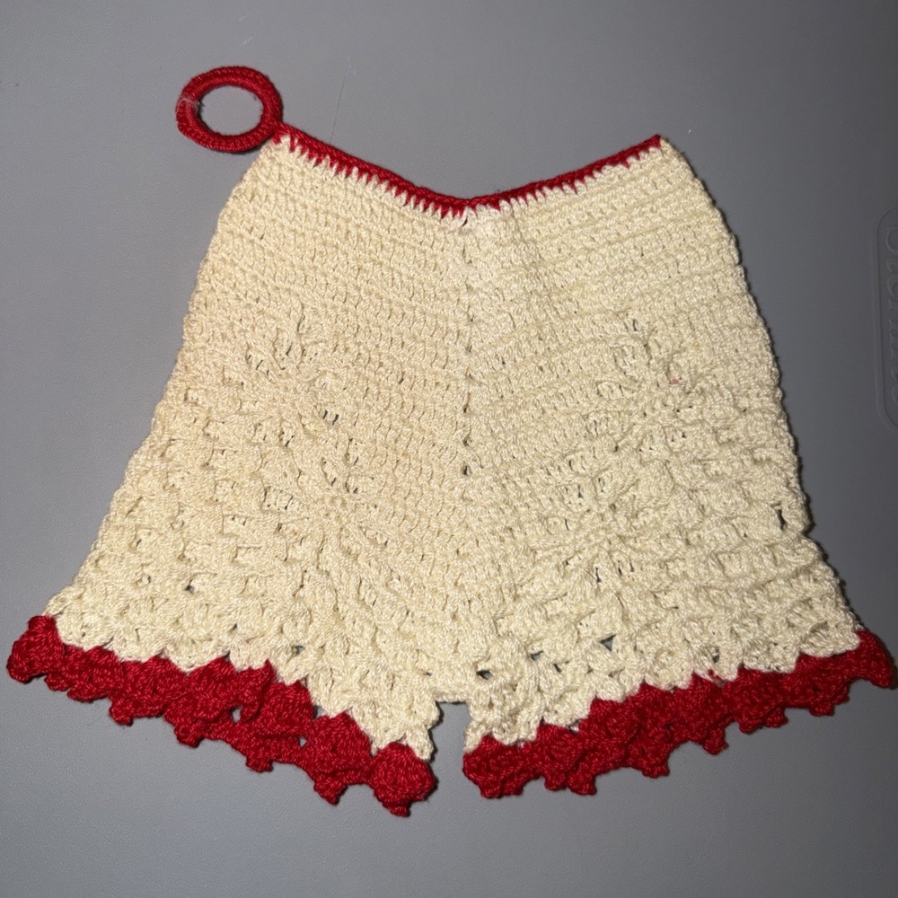 Crochet Potholder Dress Bloomers Red White 50s Handmade Cottagecore Grandma Vtg - Picture 5 of 10